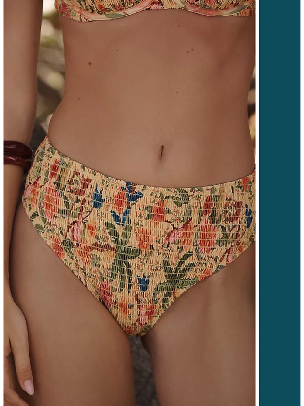 Farm Rio x Anthropologie Smocked Bikini Bottoms in Yellow Floral Size XL NWT